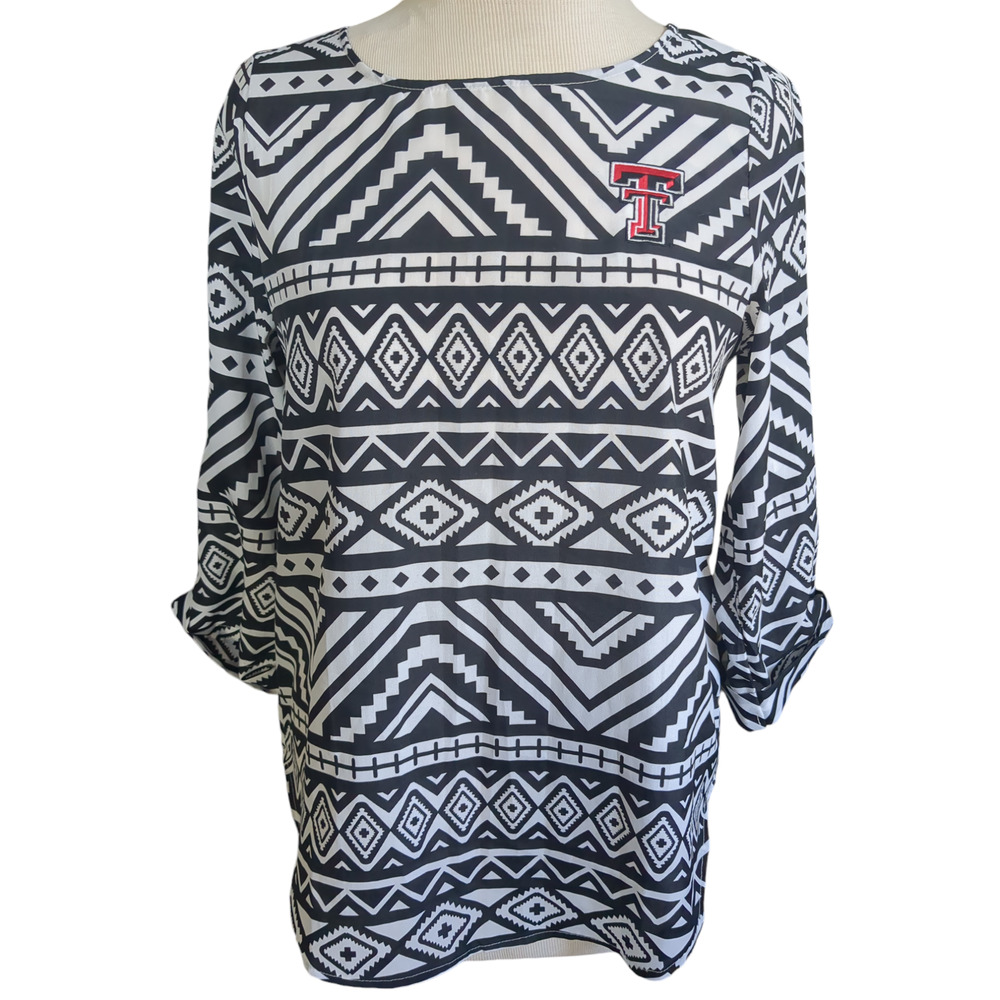 Medium Bamboa Texas Tech TTU black white embroidered women's shirt #18a